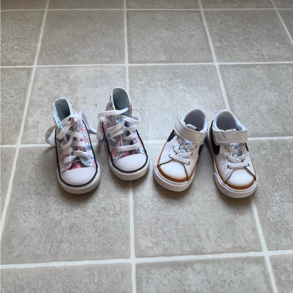 Kids Floral and White Sneakers